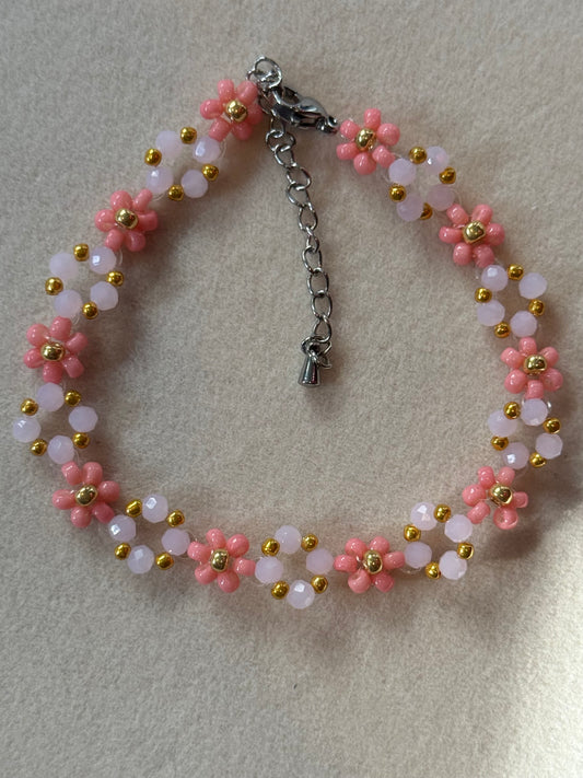 Daisy pink flower bracelet